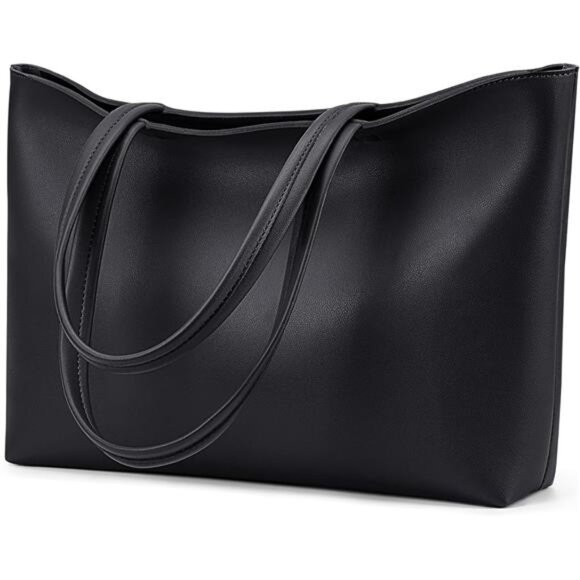 Faux Leather Tote Bag for Women Zipper Shoulder Bag Work College Casual Purse - Picture 1 of 8
